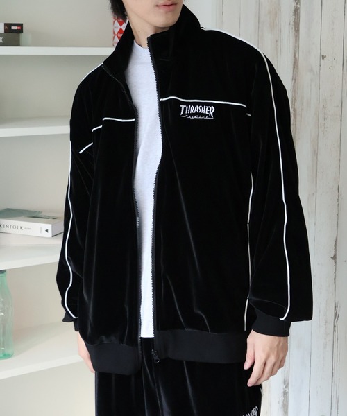 THRASHER(スラッシャー)の「【THRASHER/スラッシャー】パイピングベロア トラックジャケット(ジャージ・メンズ・ネイビー/ブラック/パープル・XL/L/M)」の7枚目の写真