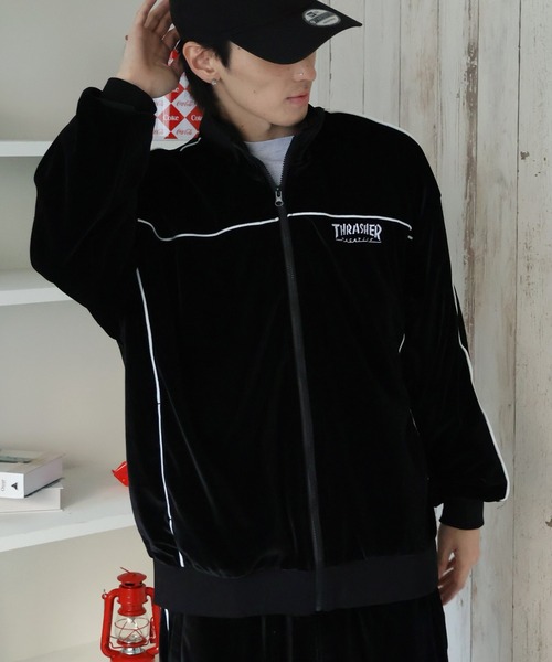 THRASHER(スラッシャー)の「【THRASHER/スラッシャー】パイピングベロア トラックジャケット(ジャージ・メンズ・ネイビー/ブラック/パープル・XL/L/M)」の8枚目の写真
