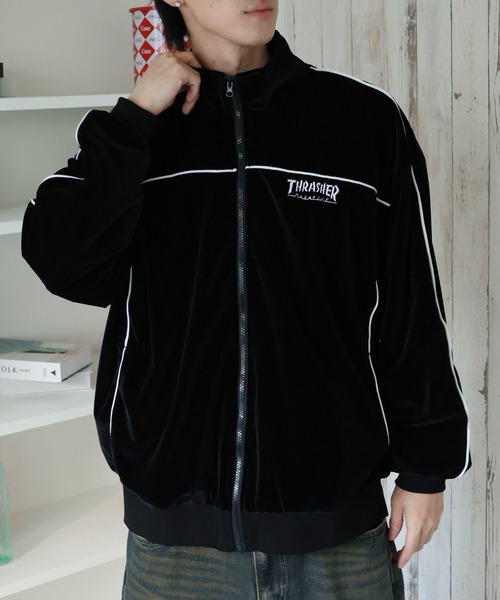 THRASHER(スラッシャー)の「【THRASHER/スラッシャー】パイピングベロア トラックジャケット(ジャージ・メンズ・ネイビー/ブラック/パープル・XL/L/M)」の6枚目の写真