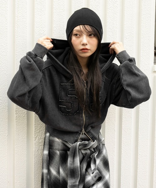 WEGO/【25年秋冬新作】ファーフードショートZIPパーカー（パーカー