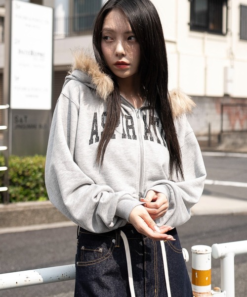 WEGO/【25年秋冬新作】ファーフードショートZIPパーカー（パーカー