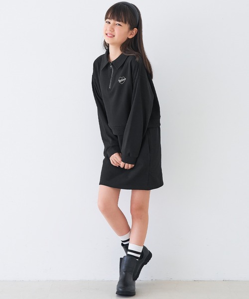 coca（coca）（コカ）の「キッズ　ドッキングスウェットワンピース（ワンピース・キッズ・アイボリー/ブラック・120/150/130/140）」の2枚目の写真