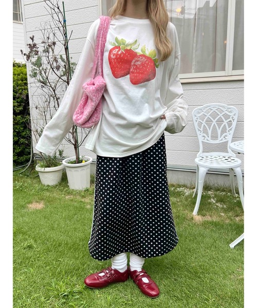 WC(ダブル シー)の「《セットアップ対応★》ドットフリースロングスカート(スカート・レディース・ホワイト/ブラック・FREE)」の7枚目の写真