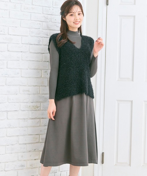セール】ジレ付きニット ワンピース（セットアップ）｜Feroux