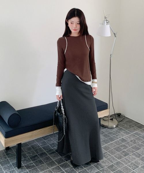 by LEGNA（バイレグナ）の「ヴィンテージサテンナロースカート（スカート・レディース・グレイッシュベージュ/キャメル/ブラウン/ダークグレー・LARGE/MEDIUM）」の8枚目の写真