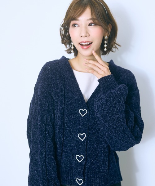 marun（マルン）の「＜大きいサイズ＞ハート柄編モールカーディガン　marun（カーディガン/ボレロ・レディース・グレー/ネイビー・L/5L/4L/3L/LL）」の17枚目の写真