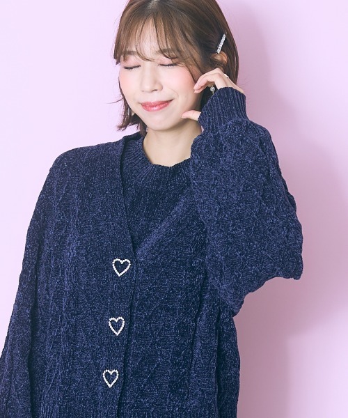 marun（マルン）の「＜大きいサイズ＞ハート柄編モールカーディガン　marun（カーディガン/ボレロ・レディース・グレー/ネイビー・L/5L/4L/3L/LL）」の19枚目の写真