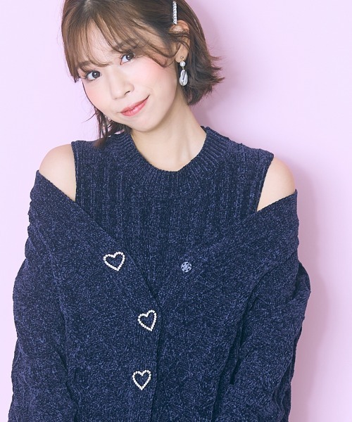 marun（マルン）の「＜大きいサイズ＞ハート柄編モールカーディガン　marun（カーディガン/ボレロ・レディース・グレー/ネイビー・L/5L/4L/3L/LL）」の20枚目の写真