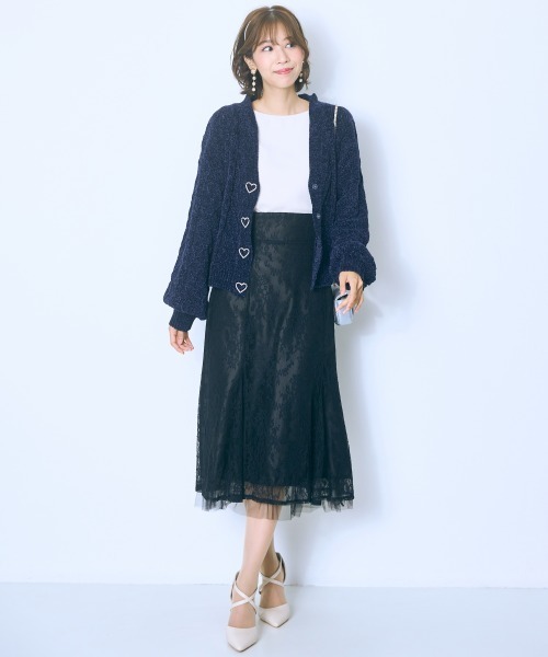 marun（マルン）の「＜大きいサイズ＞ハート柄編モールカーディガン　marun（カーディガン/ボレロ・レディース・グレー/ネイビー・L/5L/4L/3L/LL）」の4枚目の写真