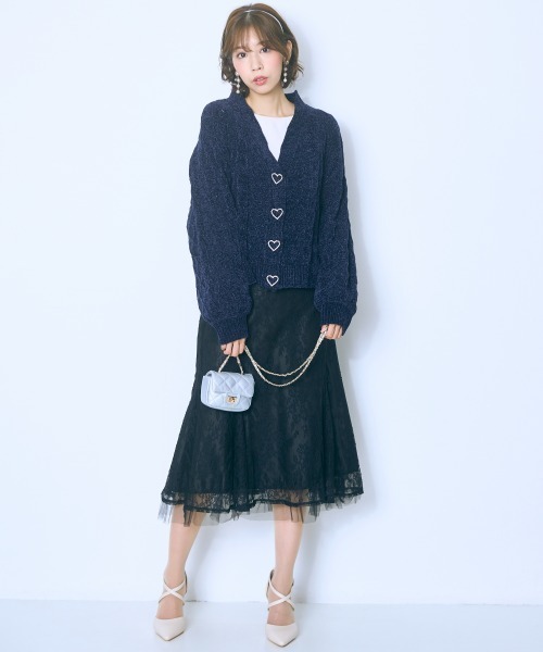 marun（マルン）の「＜大きいサイズ＞ハート柄編モールカーディガン　marun（カーディガン/ボレロ・レディース・グレー/ネイビー・L/5L/4L/3L/LL）」の5枚目の写真