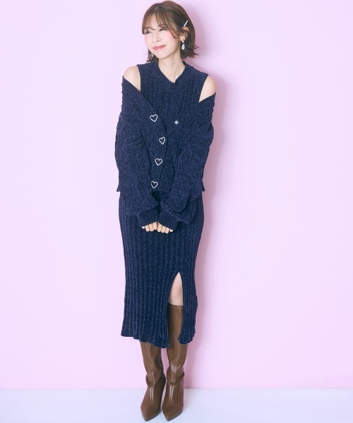 marun（マルン）の「＜大きいサイズ＞ハート柄編モールカーディガン　marun（カーディガン/ボレロ・レディース・グレー/ネイビー・L/5L/4L/3L/LL）」の6枚目の写真