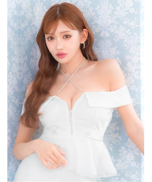 DAZZY（デイジー）の「セクシーネックビジューオフショル胸元ジップミニドレス（ドレス・レディース・ホワイト・S/M/L）」の5枚目の写真