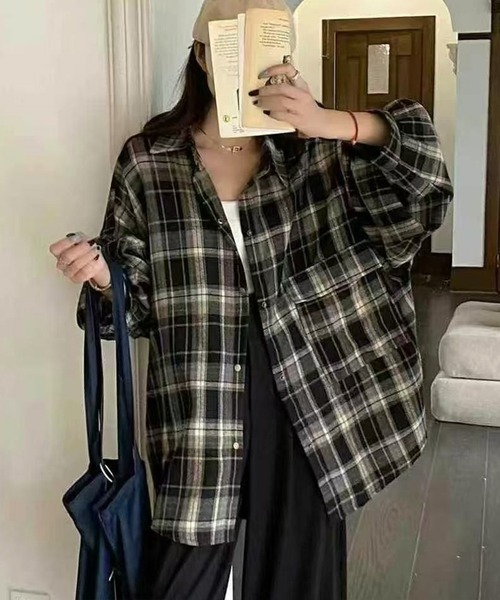 SpRay（スプレイ）の「ビエラBIGチェックシャツ（シャツ/ブラウス・レディース・ブラウン/ボルドー/ブラック系その他/キャメル・FREE）」の3枚目の写真