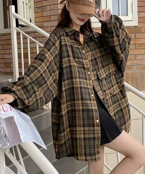 SpRay（スプレイ）の「ビエラBIGチェックシャツ（シャツ/ブラウス・レディース・ブラウン/ボルドー/ブラック系その他/キャメル・FREE）」の2枚目の写真
