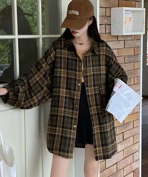 SpRay（スプレイ）の「ビエラBIGチェックシャツ（シャツ/ブラウス・レディース・ブラウン/ボルドー/ブラック系その他/キャメル・FREE）」の6枚目の写真