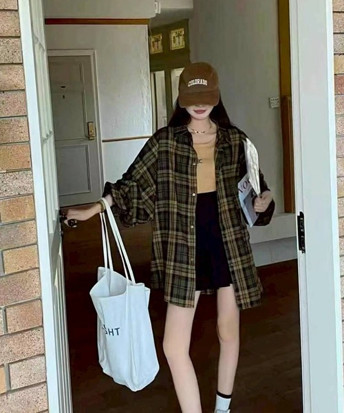 SpRay（スプレイ）の「ビエラBIGチェックシャツ（シャツ/ブラウス・レディース・ブラウン/ボルドー/ブラック系その他/キャメル・FREE）」の8枚目の写真