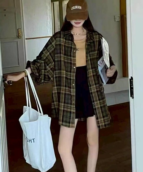 SpRay（スプレイ）の「ビエラBIGチェックシャツ（シャツ/ブラウス・レディース・ブラウン/ボルドー/ブラック系その他/キャメル・FREE）」の9枚目の写真