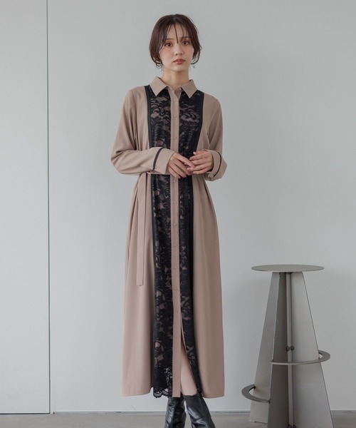 Andemiu(アンデミュウ)の「【選べる着丈】フロントレースキリカエワンピース602701(ワンピース・レディース・チャコールグレー/モカ/ボルドー・FREE/フリー)」の2枚目の写真