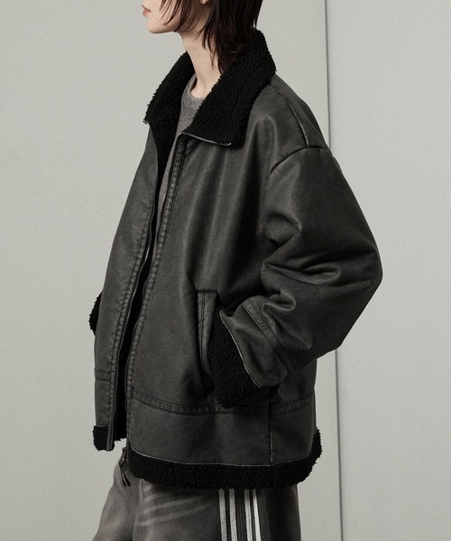 【最終価格】hooked vintage jacket セール】【Alfred Alex】ヴィンテージ加工 B-3 ハイネック ダブル