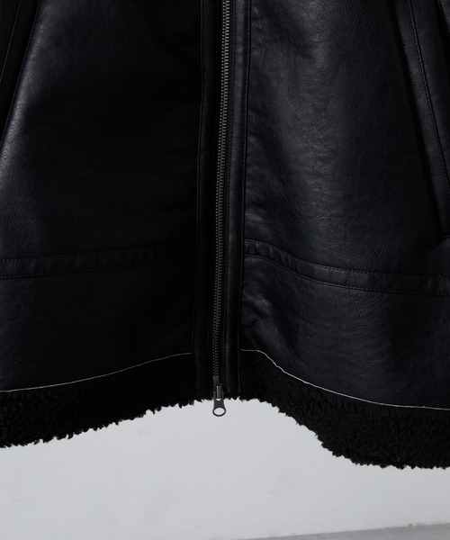 Alfred Alex（アルフレッドアレックス）の「【Alfred Alex】ヴィンテージ加工 B-3 ハイネック ダブルジップ ボアジャケット（ムートンコート・メンズ・ブラウン系/ブラック/ブラック系・L/M/S）」の21枚目の写真