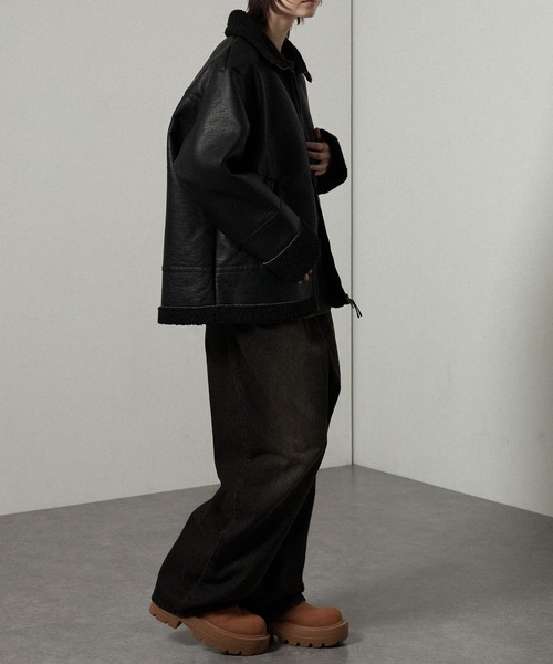 エアドロップカンパニー 80s-90s B-6 ブラックムートンジャケット 38 セール】【Alfred Alex】ヴィンテージ加工 B-3 ハイネック ダブル