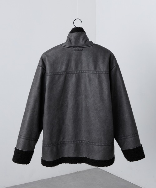 Alfred Alex（アルフレッドアレックス）の「【Alfred Alex】ヴィンテージ加工 B-3 ハイネック ダブルジップ ボアジャケット（ムートンコート・メンズ・ブラウン系/ブラック/ブラック系・L/M/S）」の5枚目の写真