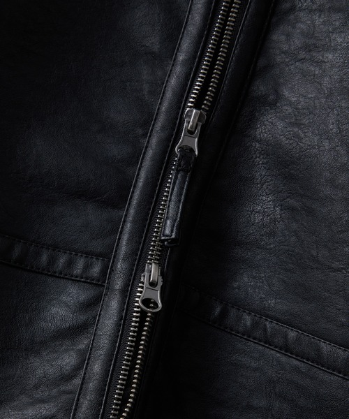 Alfred Alex（アルフレッドアレックス）の「【Alfred Alex】ヴィンテージ加工 B-3 ハイネック ダブルジップ ボアジャケット（ムートンコート・メンズ・ブラウン系/ブラック/ブラック系・L/M/S）」の17枚目の写真