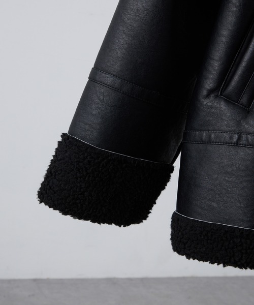 Alfred Alex（アルフレッドアレックス）の「【Alfred Alex】ヴィンテージ加工 B-3 ハイネック ダブルジップ ボアジャケット（ムートンコート・メンズ・ブラウン系/ブラック/ブラック系・L/M/S）」の19枚目の写真