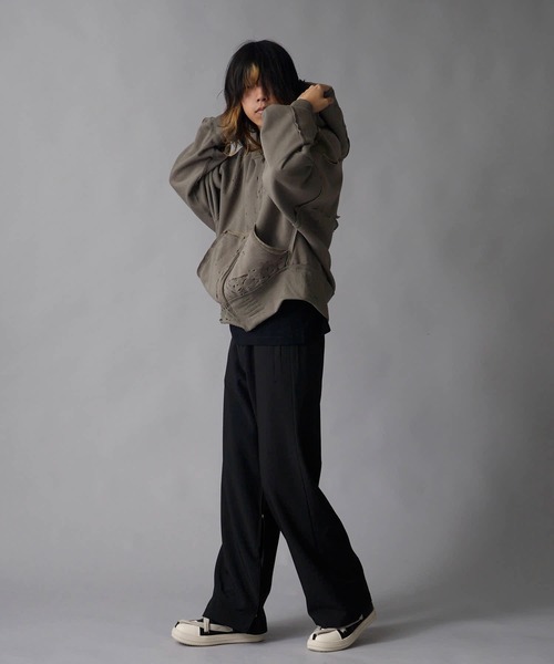 Theater code(シアターコード)の「Brushed Fleece Distressed Finish Zip-Up Hoodie / 裏起毛 ダメージ加工 ジップパーカー 2026年 夏 夏服メンズ(パーカー・メンズ・ブラック/グリーン・M/L)」の11枚目の写真
