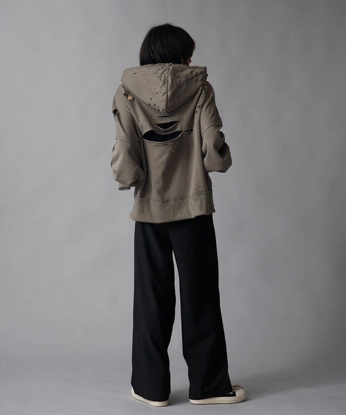 Theater code(シアターコード)の「Brushed Fleece Distressed Finish Zip-Up Hoodie / 裏起毛 ダメージ加工 ジップパーカー 2026年 夏 夏服メンズ(パーカー・メンズ・ブラック/グリーン・M/L)」の20枚目の写真
