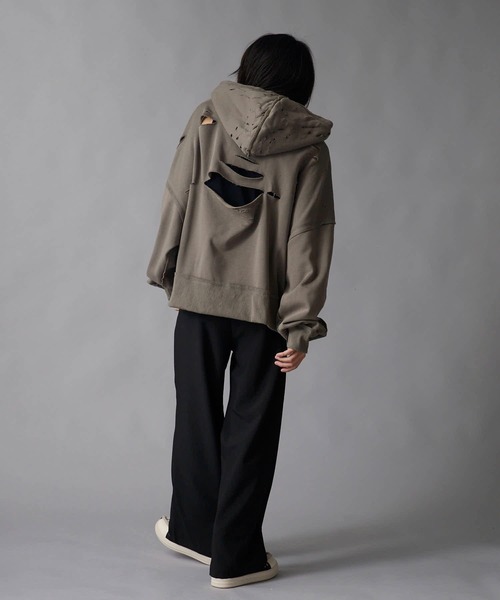 Theater code(シアターコード)の「Brushed Fleece Distressed Finish Zip-Up Hoodie / 裏起毛 ダメージ加工 ジップパーカー 2026年 夏 夏服メンズ(パーカー・メンズ・ブラック/グリーン・M/L)」の14枚目の写真