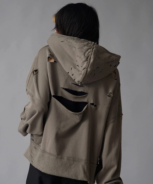 Theater code(シアターコード)の「Brushed Fleece Distressed Finish Zip-Up Hoodie / 裏起毛 ダメージ加工 ジップパーカー 2026年 夏 夏服メンズ(パーカー・メンズ・ブラック/グリーン・M/L)」の21枚目の写真