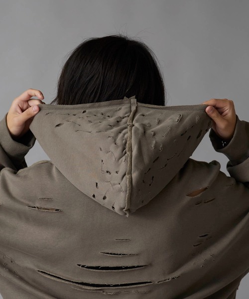 Theater code(シアターコード)の「Brushed Fleece Distressed Finish Zip-Up Hoodie / 裏起毛 ダメージ加工 ジップパーカー 2026年 夏 夏服メンズ(パーカー・メンズ・ブラック/グリーン・M/L)」の16枚目の写真