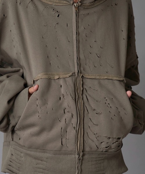 Theater code(シアターコード)の「Brushed Fleece Distressed Finish Zip-Up Hoodie / 裏起毛 ダメージ加工 ジップパーカー 2026年 夏 夏服メンズ(パーカー・メンズ・ブラック/グリーン・M/L)」の19枚目の写真