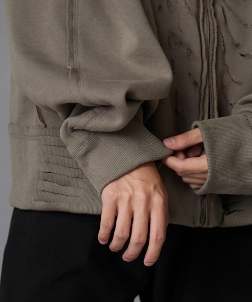 Theater code(シアターコード)の「Brushed Fleece Distressed Finish Zip-Up Hoodie / 裏起毛 ダメージ加工 ジップパーカー 2026年 夏 夏服メンズ(パーカー・メンズ・ブラック/グリーン・M/L)」の13枚目の写真