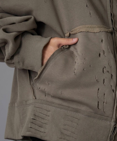 Theater code(シアターコード)の「Brushed Fleece Distressed Finish Zip-Up Hoodie / 裏起毛 ダメージ加工 ジップパーカー 2026年 夏 夏服メンズ(パーカー・メンズ・ブラック/グリーン・M/L)」の22枚目の写真