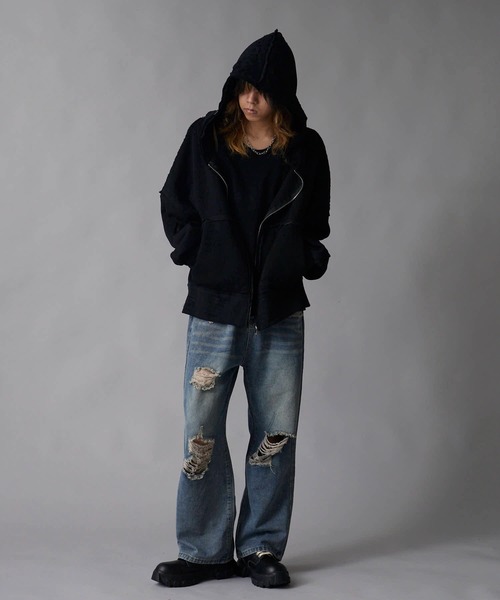 Theater code(シアターコード)の「Brushed Fleece Distressed Finish Zip-Up Hoodie / 裏起毛 ダメージ加工 ジップパーカー 2026年 夏 夏服メンズ(パーカー・メンズ・ブラック/グリーン・M/L)」の17枚目の写真