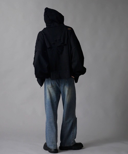 Theater code(シアターコード)の「Brushed Fleece Distressed Finish Zip-Up Hoodie / 裏起毛 ダメージ加工 ジップパーカー 2026年 夏 夏服メンズ(パーカー・メンズ・ブラック/グリーン・M/L)」の5枚目の写真