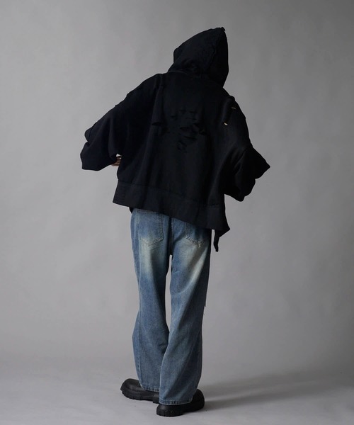 セール】Brushed Fleece Distressed Finish Zip-Up Hoodie / 裏起毛