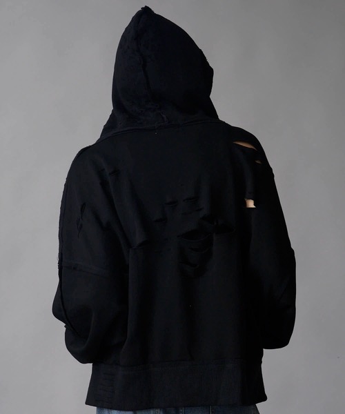 Theater code(シアターコード)の「Brushed Fleece Distressed Finish Zip-Up Hoodie / 裏起毛 ダメージ加工 ジップパーカー 2026年 夏 夏服メンズ(パーカー・メンズ・ブラック/グリーン・M/L)」の3枚目の写真