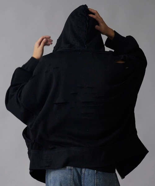 Theater code(シアターコード)の「Brushed Fleece Distressed Finish Zip-Up Hoodie / 裏起毛 ダメージ加工 ジップパーカー 2026年 夏 夏服メンズ(パーカー・メンズ・ブラック/グリーン・M/L)」の7枚目の写真