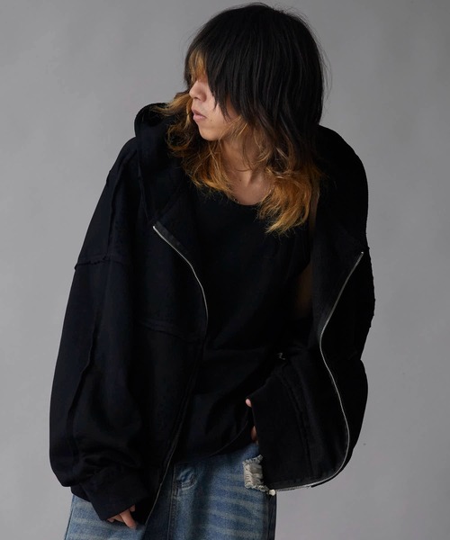 セール】Brushed Fleece Distressed Finish Zip-Up Hoodie / 裏起毛