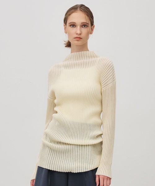 セール】シアーストライプニット タートルトップス（ニット/セーター