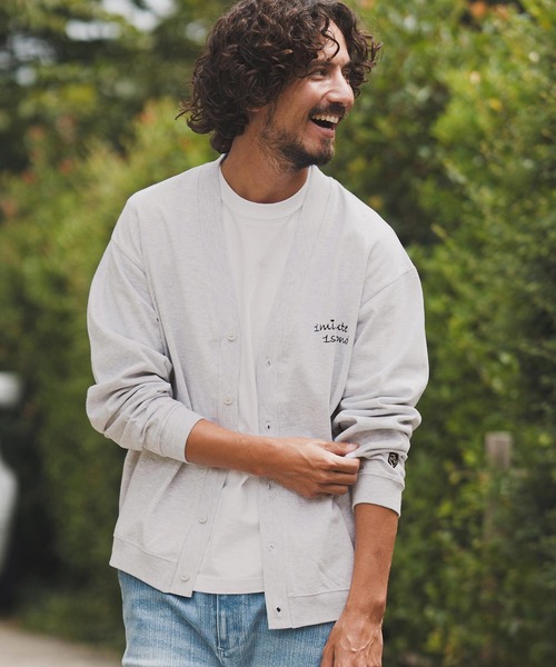 1minute 1second(ワンミニットワンセカンド)の「mcg3724-10oz loose fit cardigan with cursive embroidery カーディガン(1M25F320)(カーディガン/ボレロ・メンズ・アッシュ/ネイビー/ブラック・XL/L/M)」の7枚目の写真