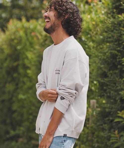 1minute 1second(ワンミニットワンセカンド)の「mcg3724-10oz loose fit cardigan with cursive embroidery カーディガン(1M25F320)(カーディガン/ボレロ・メンズ・アッシュ/ネイビー/ブラック・XL/L/M)」の6枚目の写真