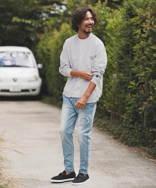 1minute 1second(ワンミニットワンセカンド)の「mcg3724-10oz loose fit cardigan with cursive embroidery カーディガン(1M25F320)(カーディガン/ボレロ・メンズ・アッシュ/ネイビー/ブラック・XL/L/M)」の5枚目の写真
