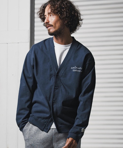 1minute 1second(ワンミニットワンセカンド)の「mcg3724-10oz loose fit cardigan with cursive embroidery カーディガン(1M25F320)(カーディガン/ボレロ・メンズ・アッシュ/ネイビー/ブラック・XL/L/M)」の13枚目の写真