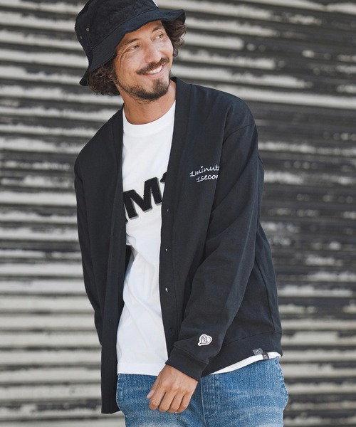 1minute 1second(ワンミニットワンセカンド)の「mcg3724-10oz loose fit cardigan with cursive embroidery カーディガン(1M25F320)(カーディガン/ボレロ・メンズ・アッシュ/ネイビー/ブラック・XL/L/M)」の17枚目の写真