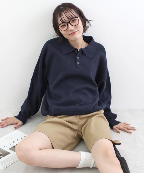 ABYS(アビス)の「【新色追加】襟付きポロカラーニットトップス(ニット/セーター・レディース・チャコールグレー/ネイビー/レッド/アイボリー/ライトグレー/イエロー・FREE)」の4枚目の写真