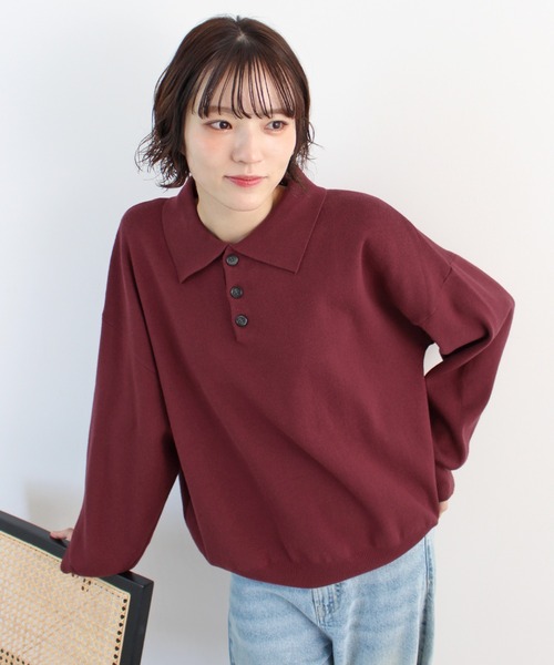 ABYS(アビス)の「【新色追加】襟付きポロカラーニットトップス(ニット/セーター・レディース・チャコールグレー/ネイビー/レッド/アイボリー/ライトグレー/イエロー・FREE)」の6枚目の写真